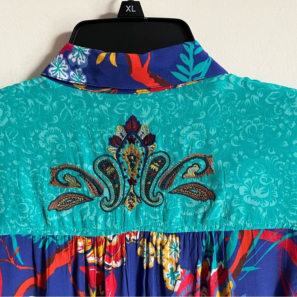 Soft Surroundings Hermosa Tunic Button Up Colorful Embroidered Floral Shirt Sz S - Picture 7 of 13